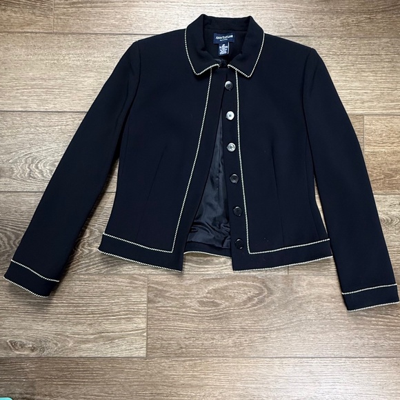Ann Taylor Jackets & Blazers - Ann Taylor Petites Women's Button Front Jacket, Navy Rope Piping, Sz 4P Vintage